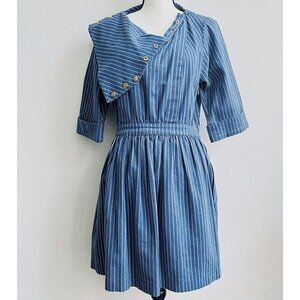 Lauren Moffat Blue Denim Striped Short  Sleeve Mini Dress 2